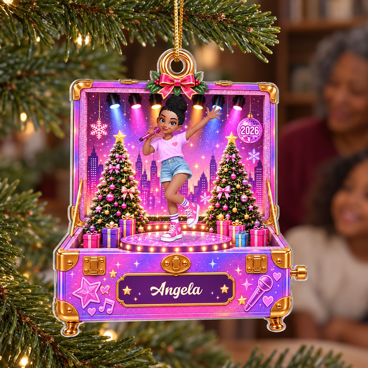 Pretty Girl Pop Star In Music Box 2D Flat - Personalized Acrylic Ornament - Christmas Gift For Daughter, Granddaughter