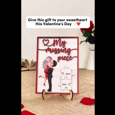 My Missing Piece Couple Hugging Kissing Red Valentine‘s Day Gift For Her Gift For Him Personalized 2-Layer Wooden Plaque