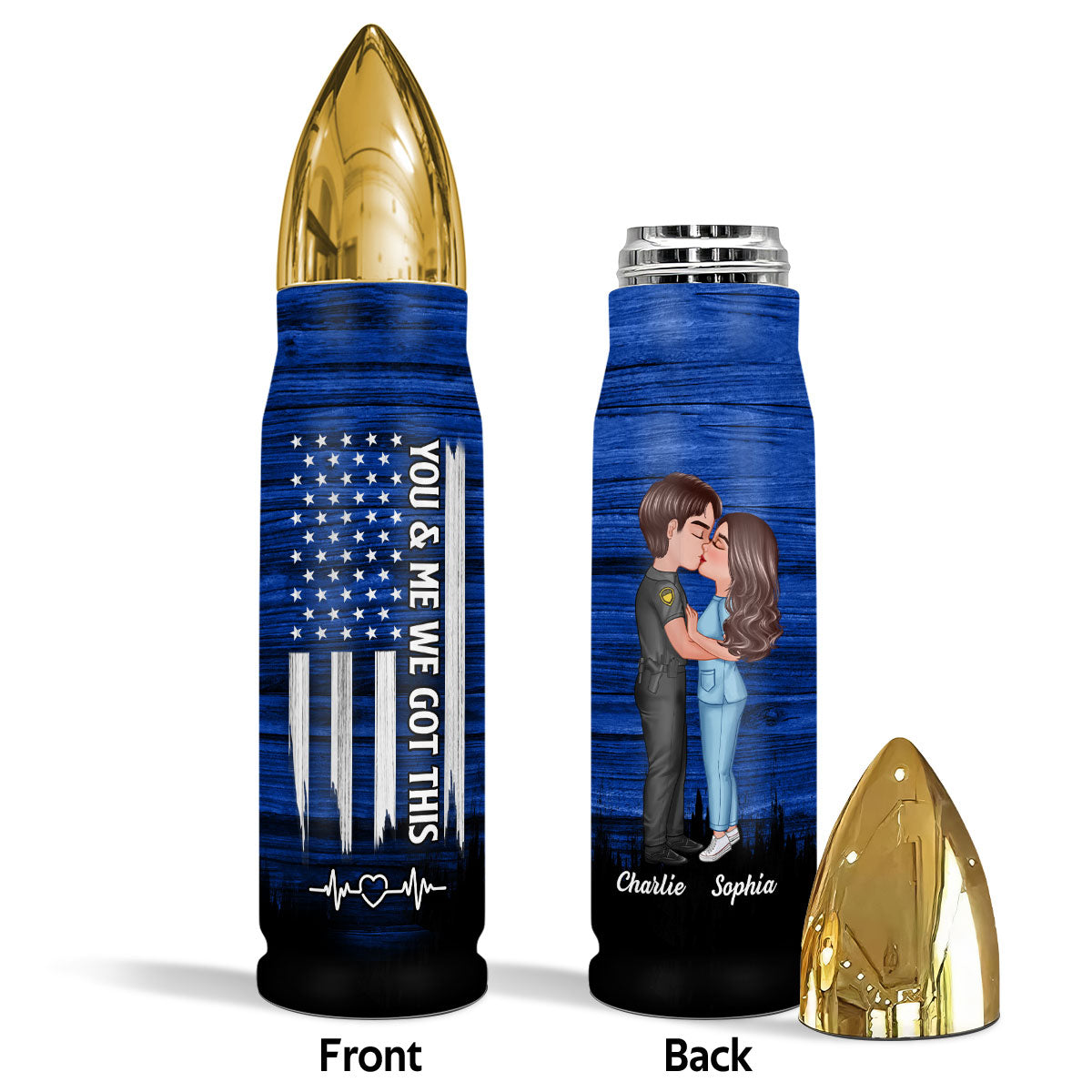 Hero Couple Hugging Kissing Half Flag  Gift by Occupation Gift For Her Gift For Him Personalized Bullet Tumbler