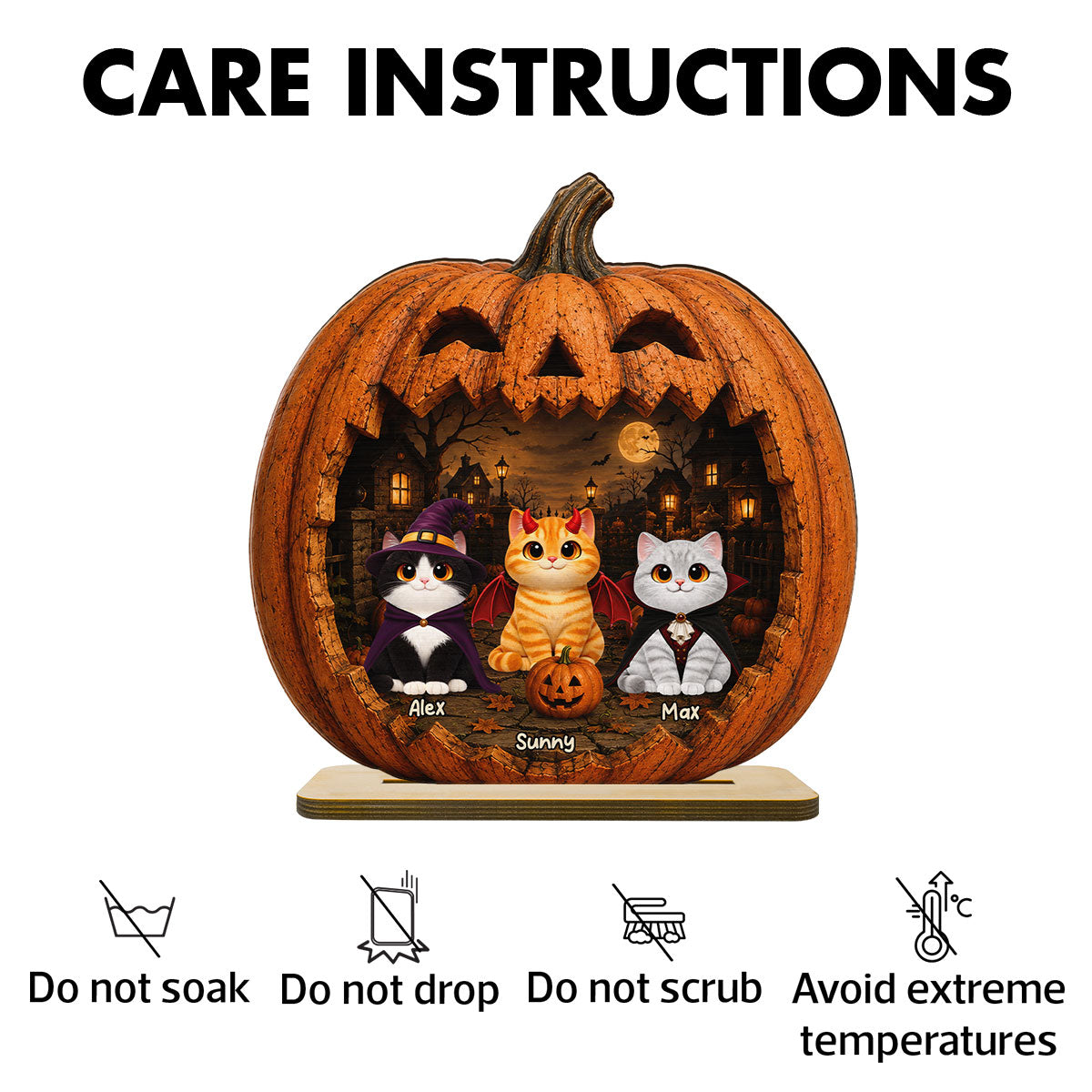 Spooky Halloween Pumpkin Cats - Personalized 2-Layered Wooden Plaque - Halloween Decor For Cat Lovers