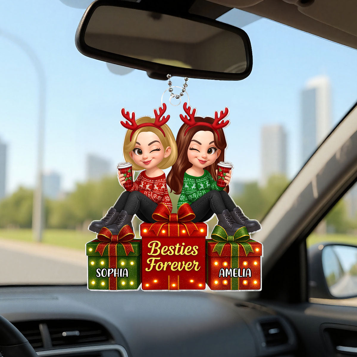 Besties Forever Beautiful Marquee Pattern Effect Gift Box Christmas - Personalized Acrylic Ornament