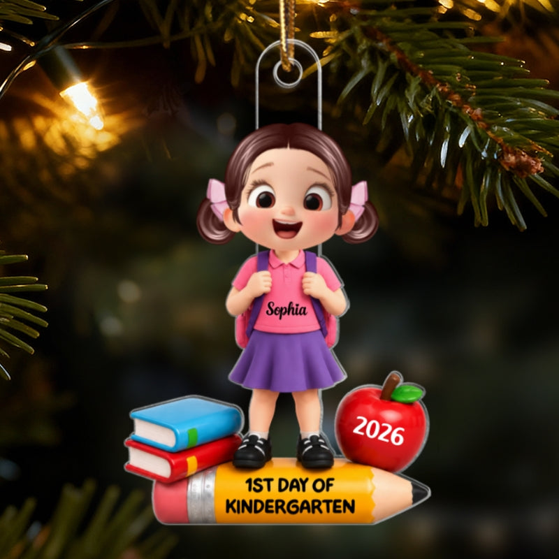1st Day Of Kindergarten Boy Girl 2D Flat - Personalized Acrylic Ornament - Back To School Gift, Christmas Keepsake