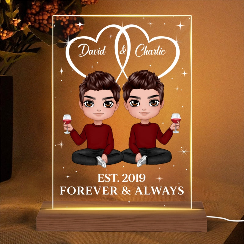 Two Heart Joined Together Couple Sitting Personalized Plaque LED Night Light
