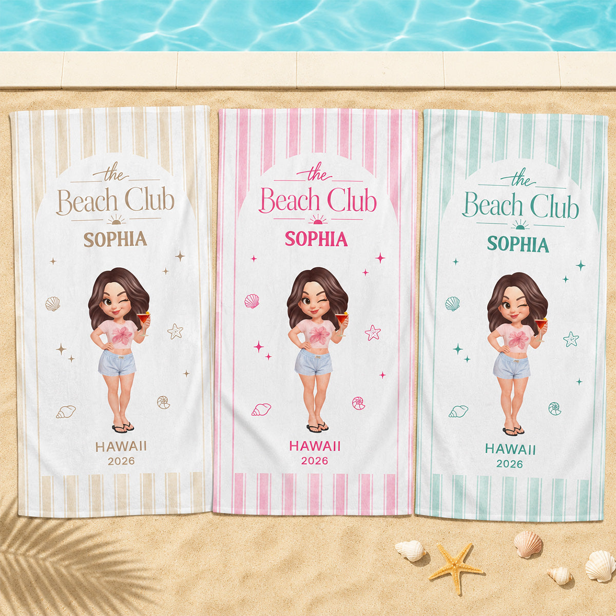 Summer Party Vacation Color Stripes - Personalized Beach Towel - Birthday Trip Towel, Bachelorette Towel, Girls Trip Towel