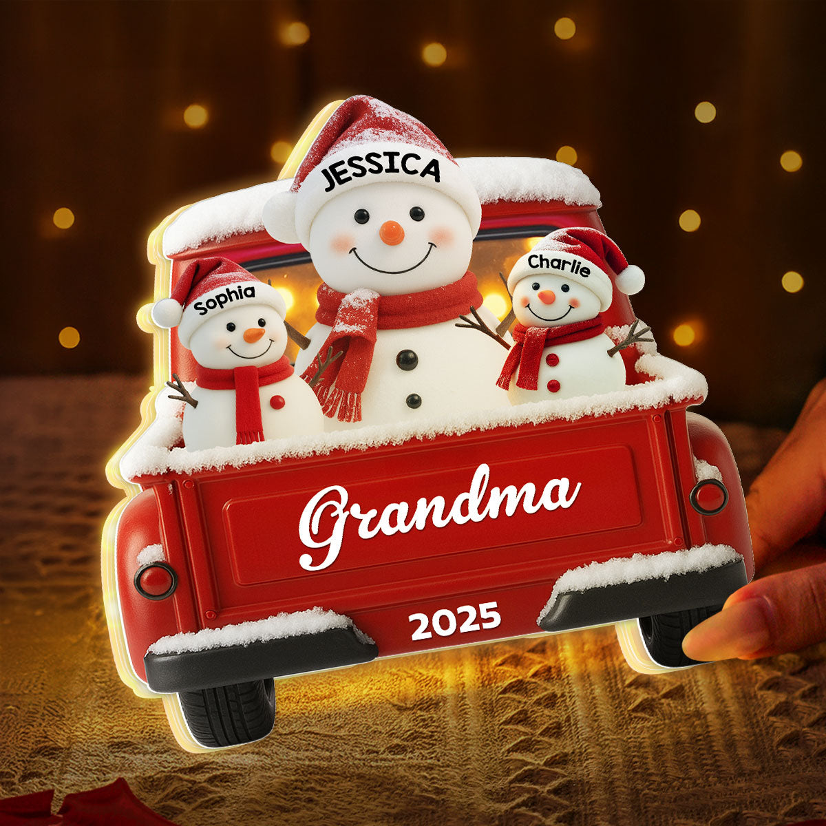 Snowman Grandma Grandkids Red Truck - Personalized Light Box