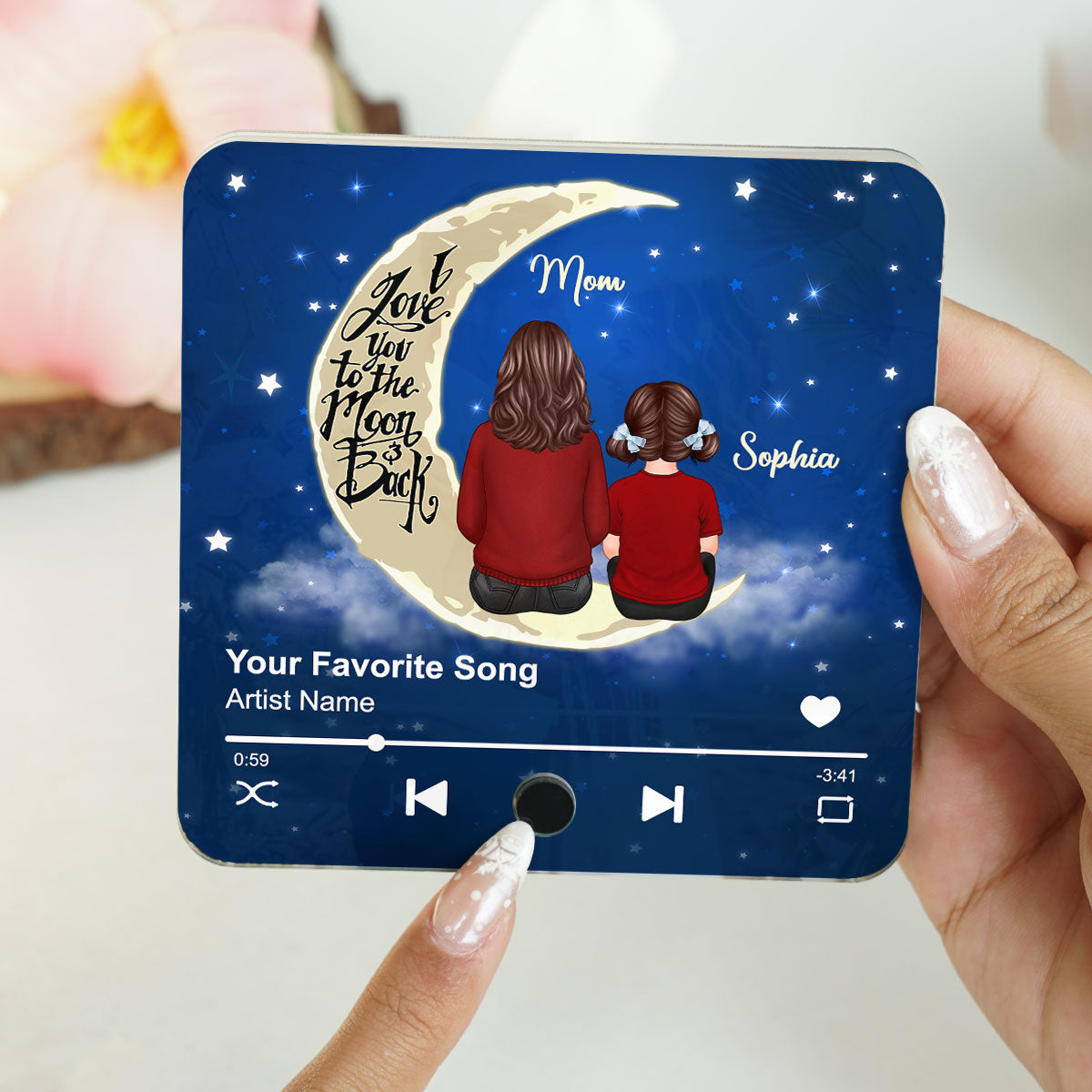Mom & Son Daughter I Love You To The Moon And Back Personalized Music Fridge Magnet
