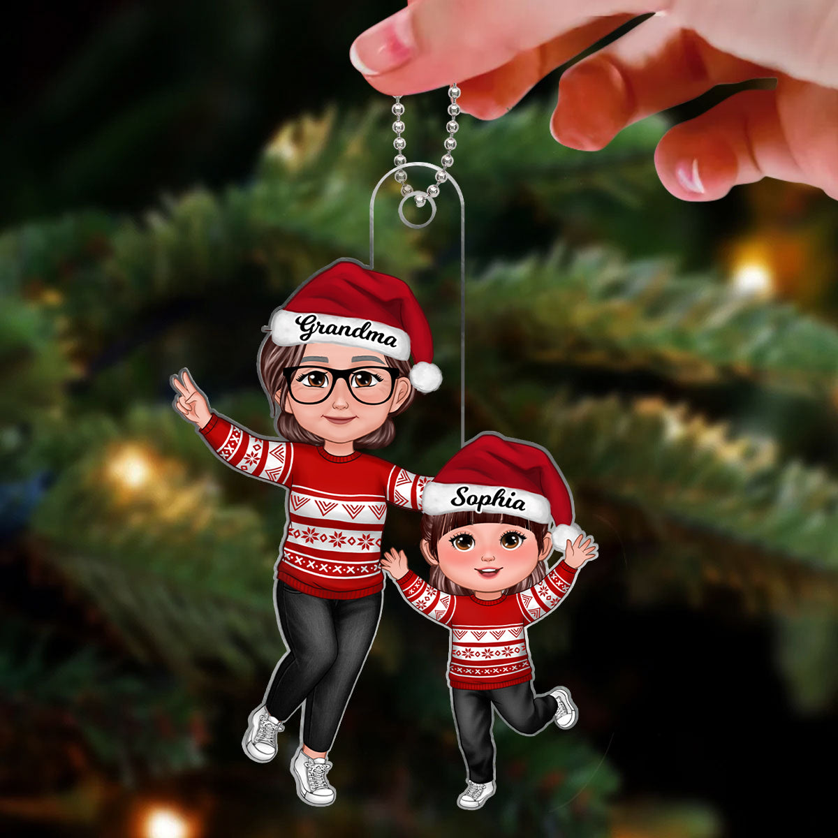 Happy Grandma & Grandkid Christmas Gift For Granddaughter Grandson Personalized Acrylic Ornament