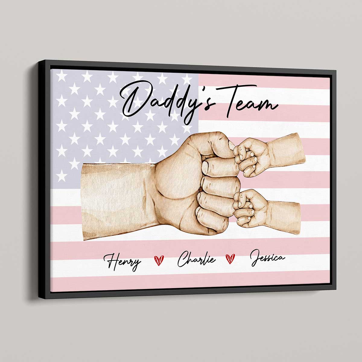 Nation Flag Daddy‘s Team Fist Bump Personalized Horizontal Poster, Father's Day Gift For Dad
