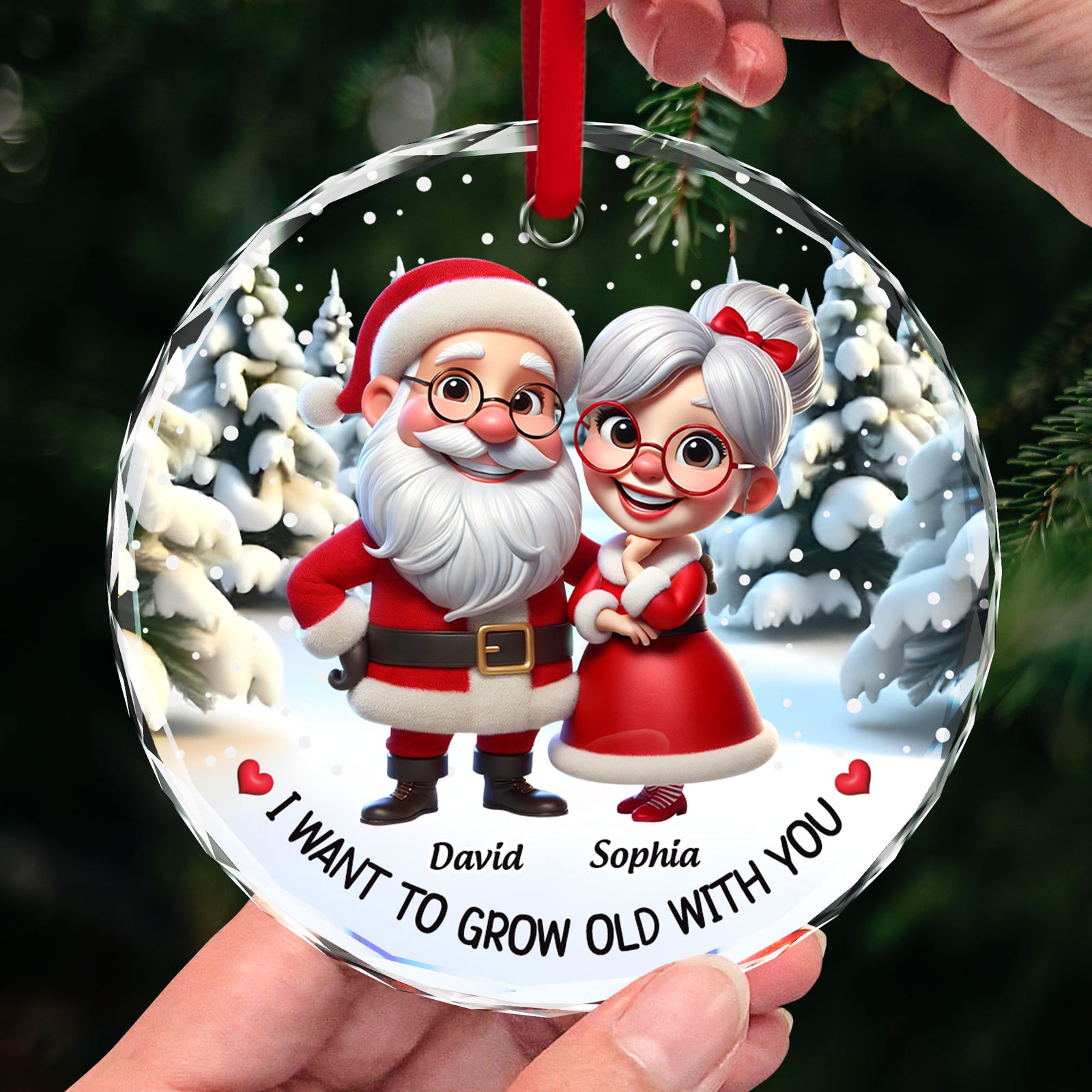 I Want To Grow Old With You Funny Cartoon Couple Christmas Personalized Glass Ornament