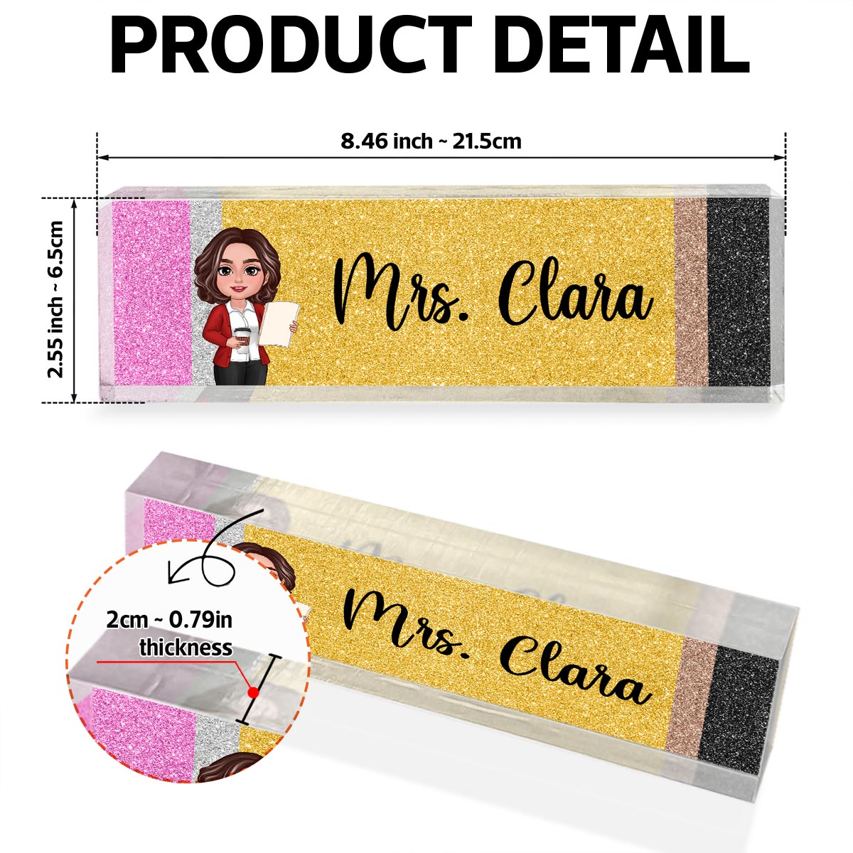 Teacher Pencil Personalized Acrylic Desk Name Plate, Gift For Teacher