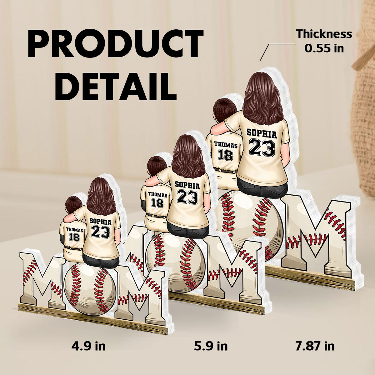 Baseball, Softball Mom And Kids Personalized Acrylic Block Plaque, Gift