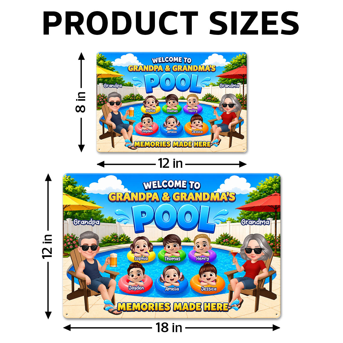 Welcome To Grandma Grandpa Pool Summer - Personalized Metal Sign - Gift For Grandparents, Summer Decoration