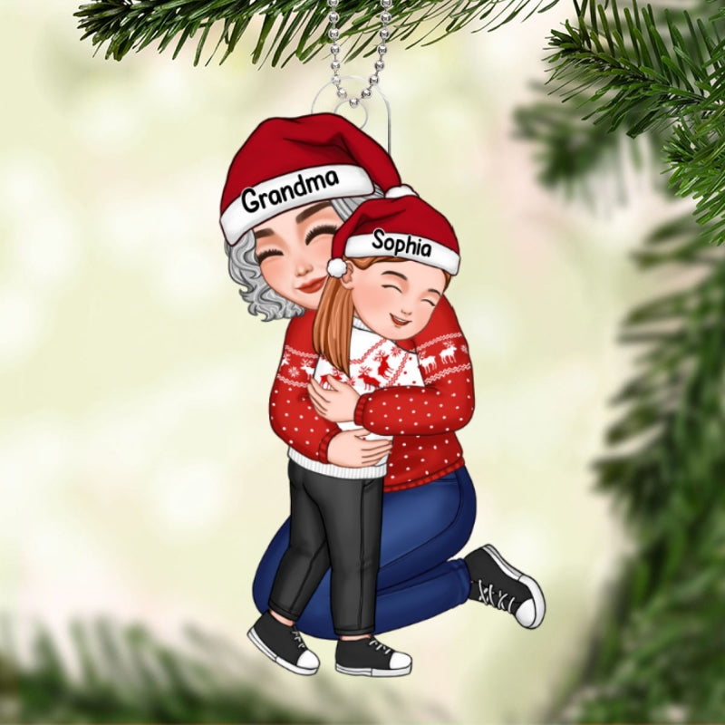 Cute Grandma Hugging GrandKid - Personalized Acrylic Ornament - Gift For Granddaughter, Grandson