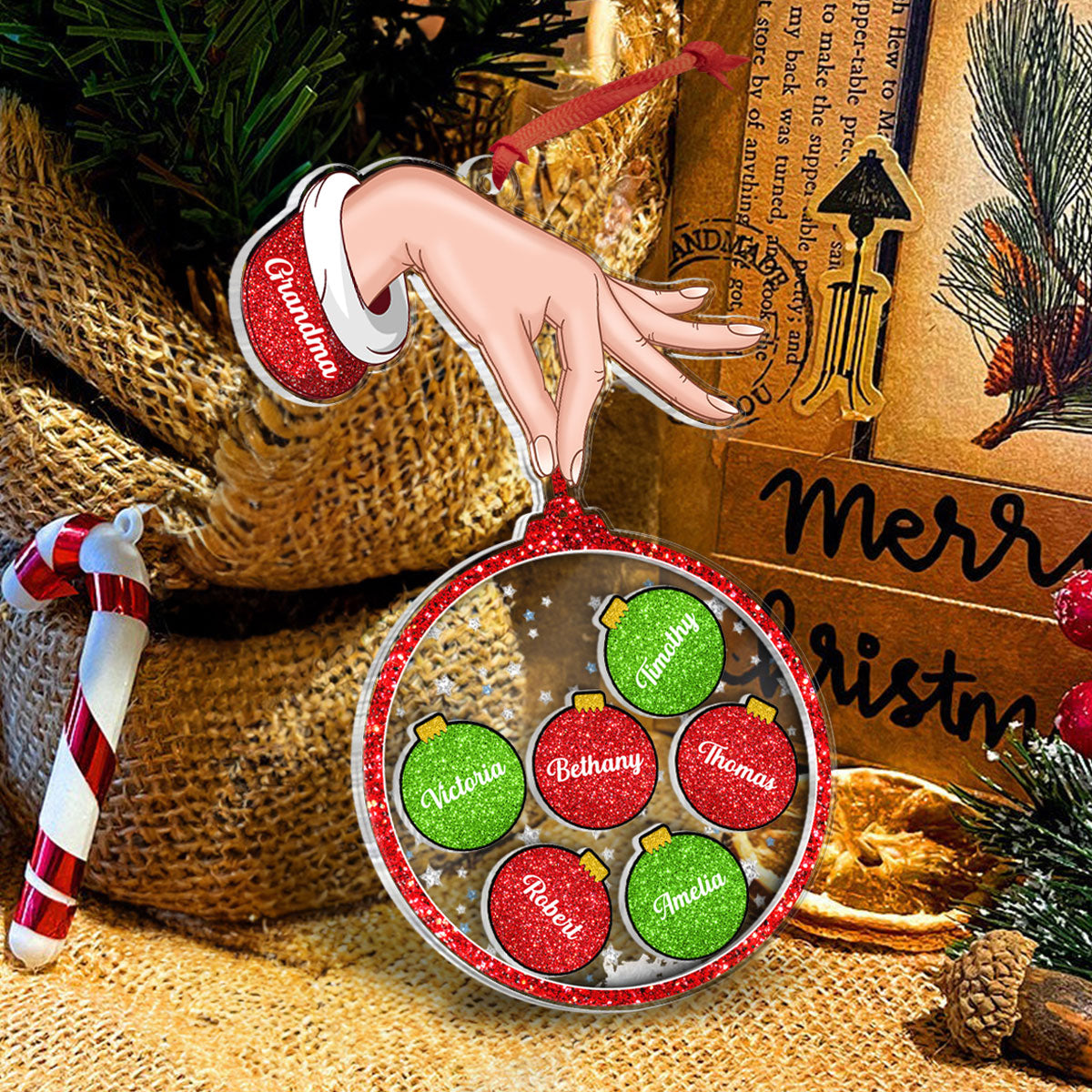 Grandma Hand Holding Christmas Ornament Personalized Shaker Ornament