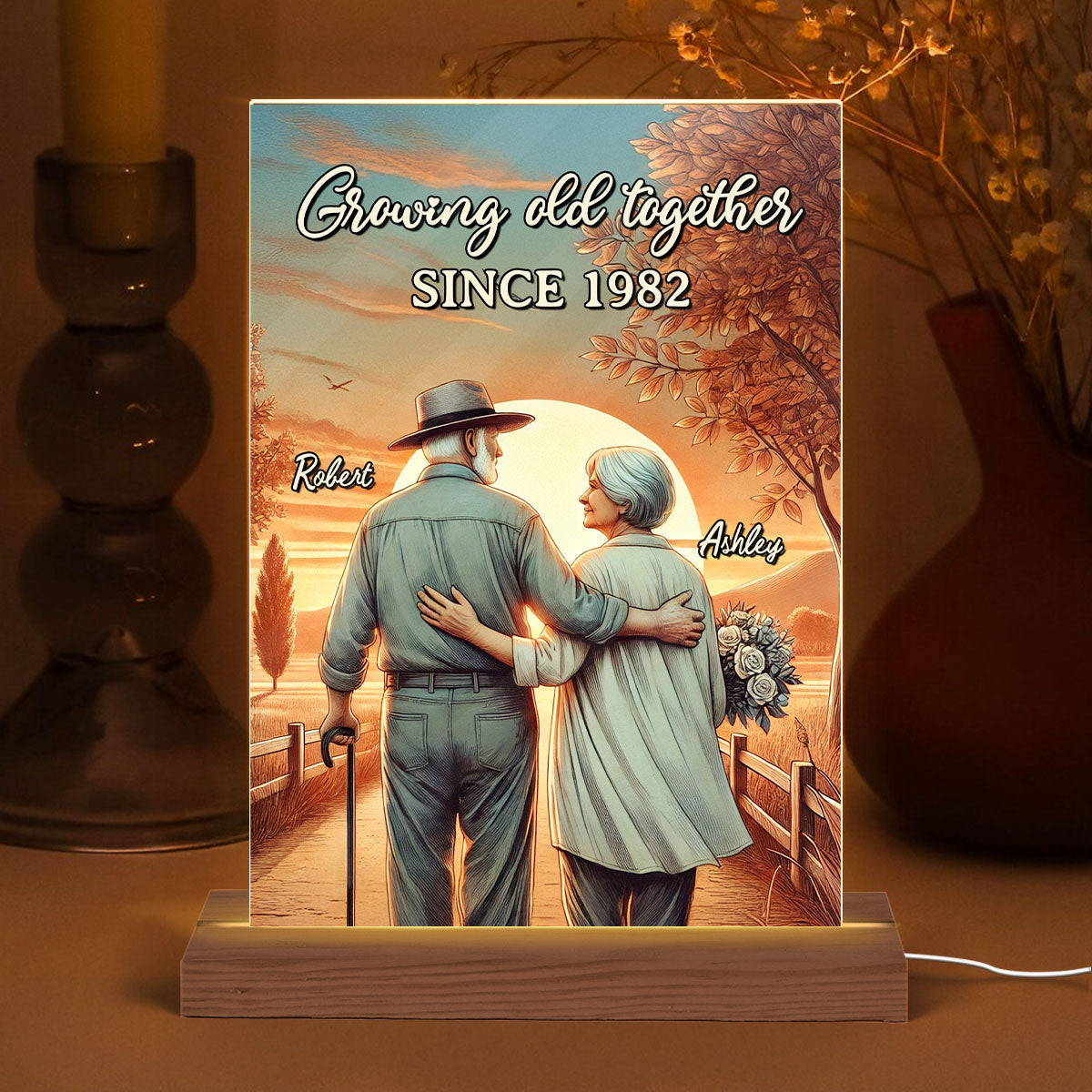 Couple Growing Old Together Personalized LED Night Light, Anniversary,  Gift for him, Gift for her