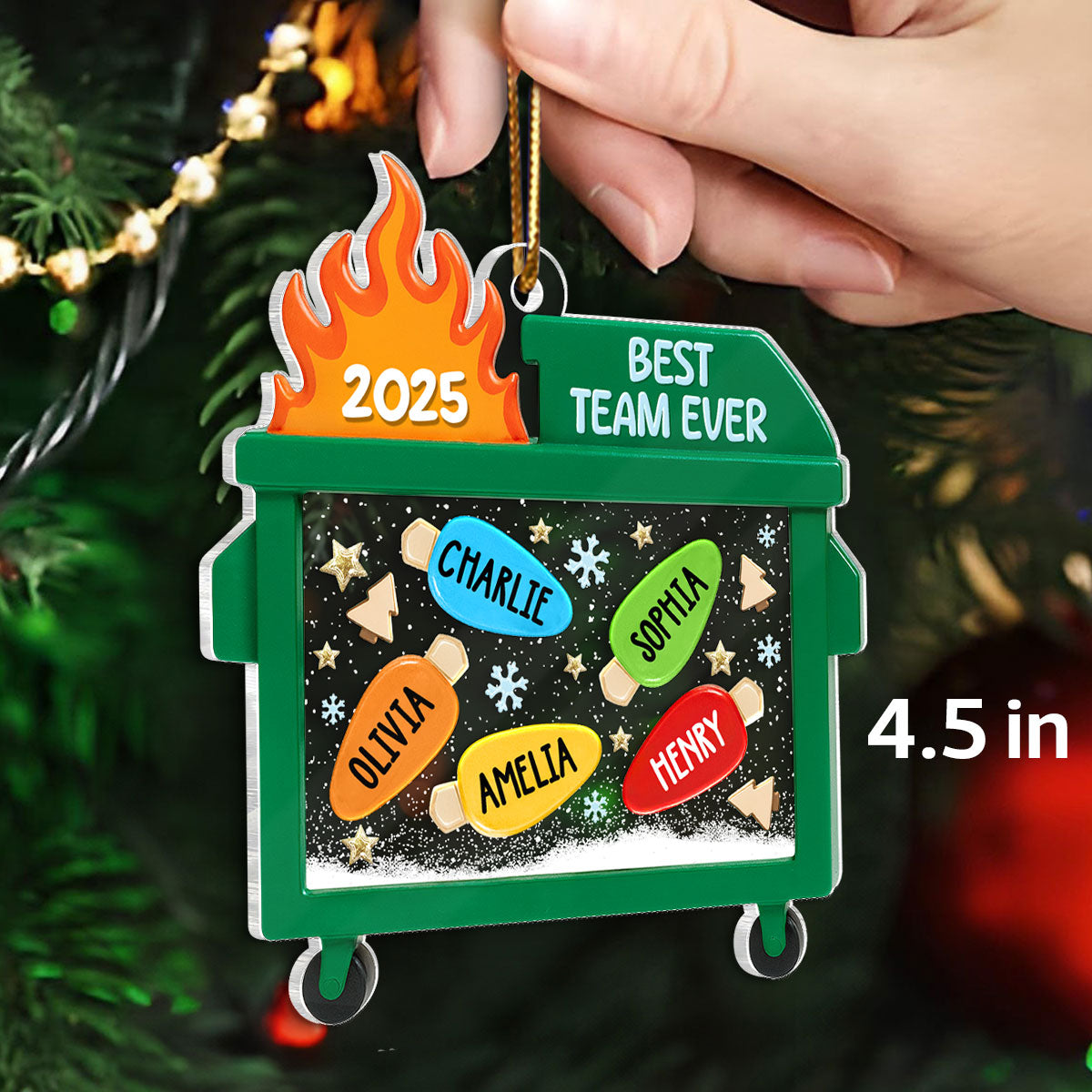 Dumpster Fire Best Team Ever - Personalized Acrylic Ornament - Funny Christmas Gift, White Elephant Gift for Coworkers