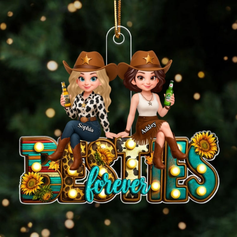Western Besties Sitting Personalized Acrylic Ornament, Fall Gift for Best Friends