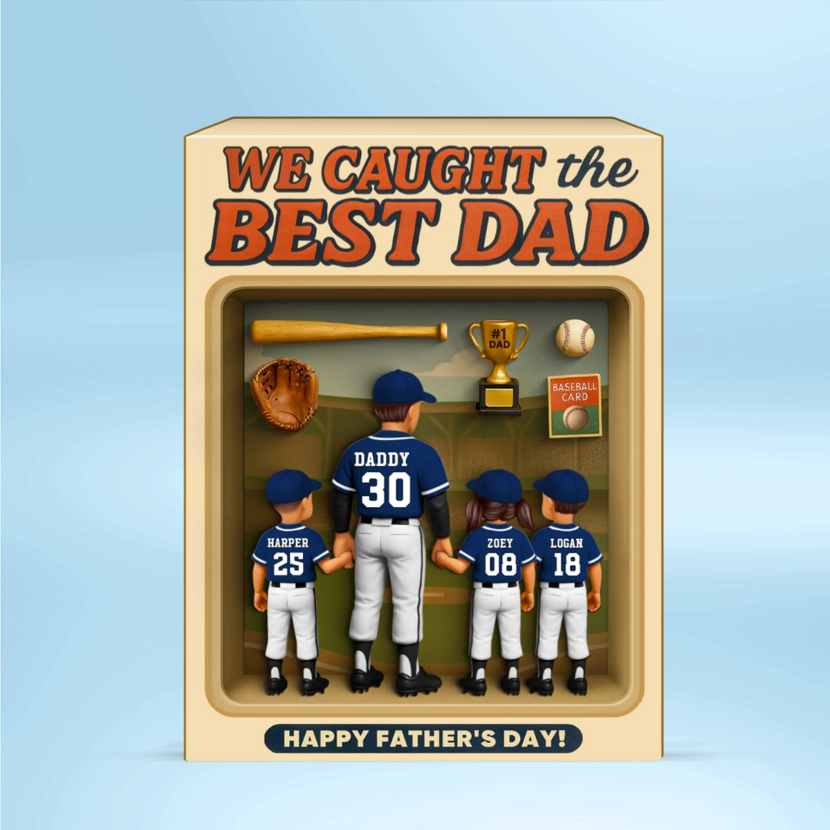 Baseball Dad And Kids, Custom Action Figure, Personalized Toy Box Acrylic Block, Father's Day gift