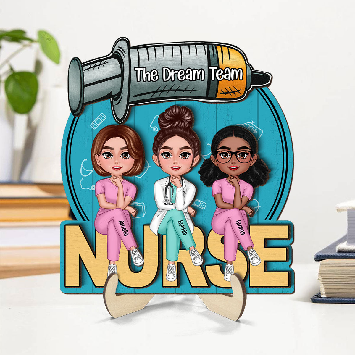 Doll Nurse Best Friends Colleagues Personalized 2-Layer Wooden Plaque, Gift for Coworker