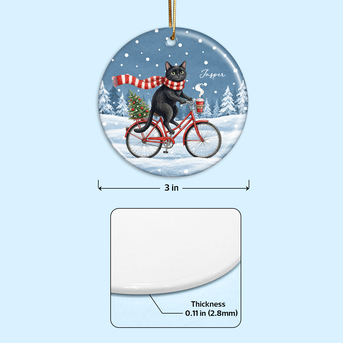 Cute Dog Cat Riding Bike In Snow Winter From Photo Uploaded - Personalized Ceramic Ornament - Christmas Gift For Dog Lovers, Pet Lovers