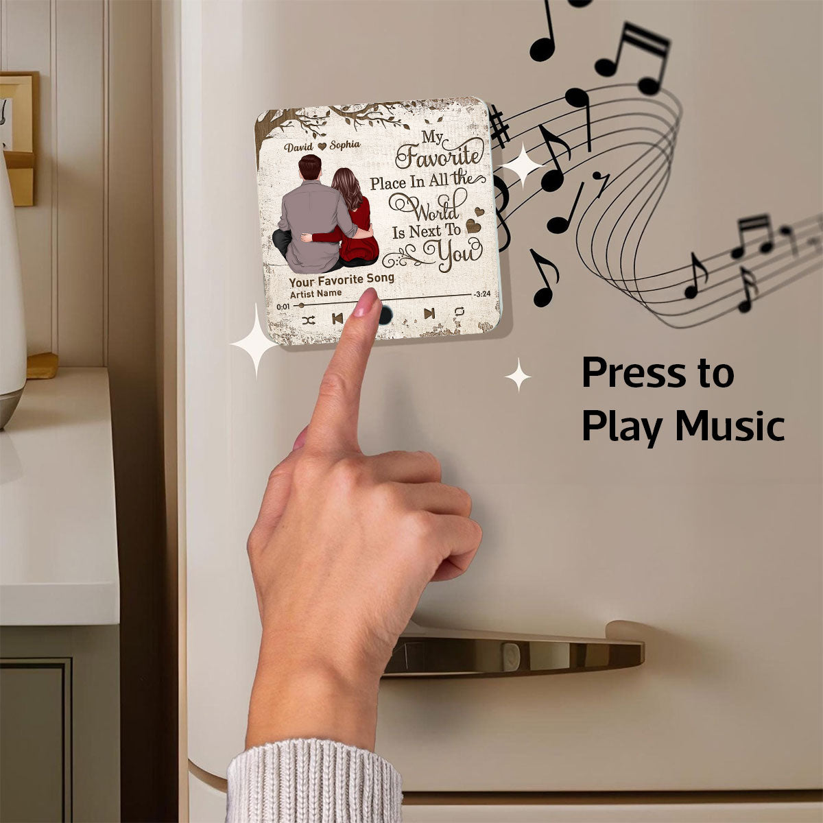 Favorite Place In The World Couple Sitting Back View - Personalized Music Fridge Magnet - Gift for Him, Gift for Her