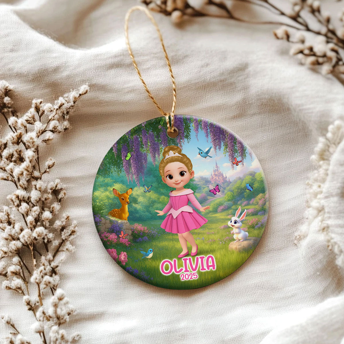Little Princess Personalized Circle Ceramic Ornament, Christmas Gift for Daughters, Granddaughters