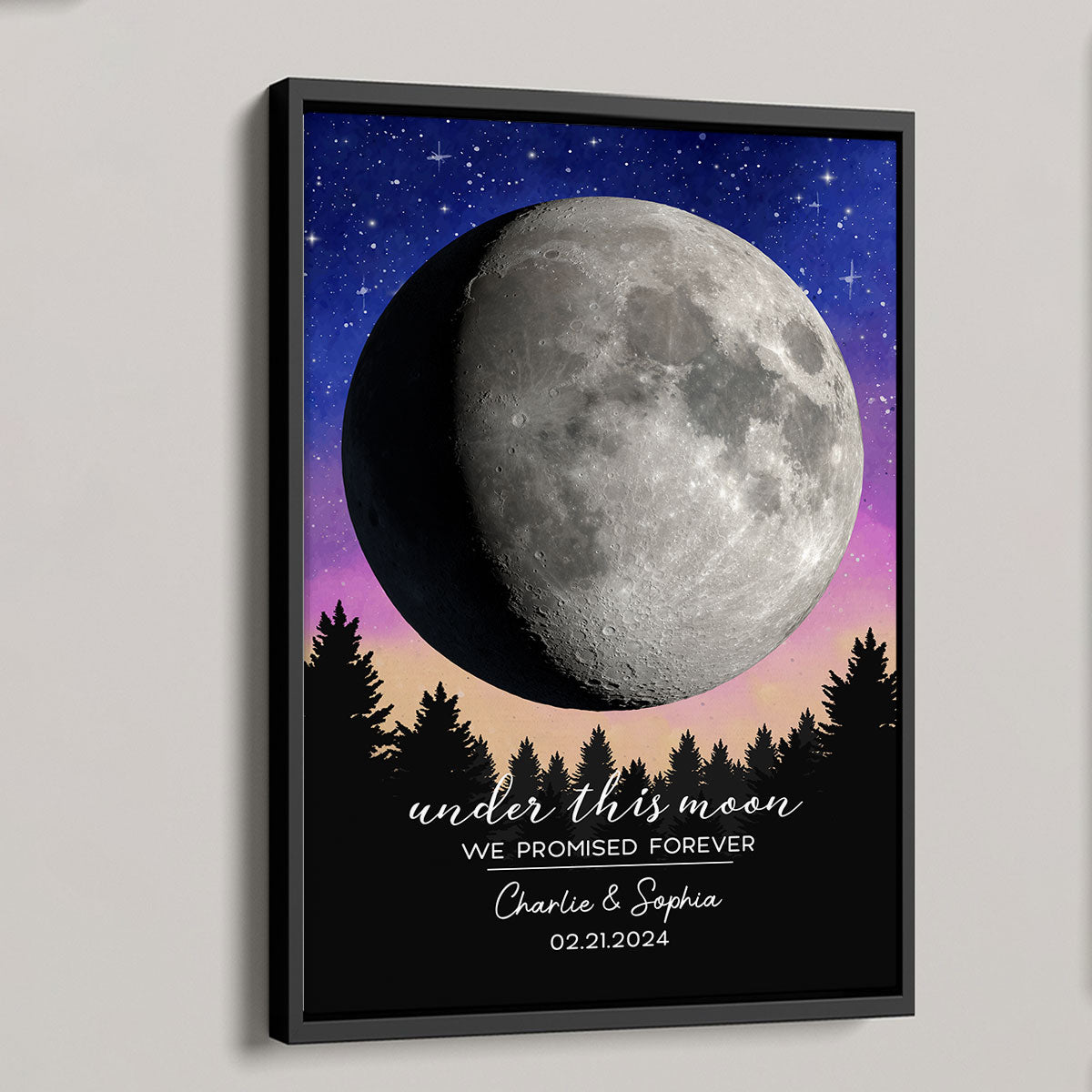 Under This Moon We Promise Forever Couple Custom Moon Phases Anniversary Date Personalized Poster, Anniversary Gift, Wedding Gift For Couple, For Him, For Her, Boyfriend, Girlfriend, Husband, Wife