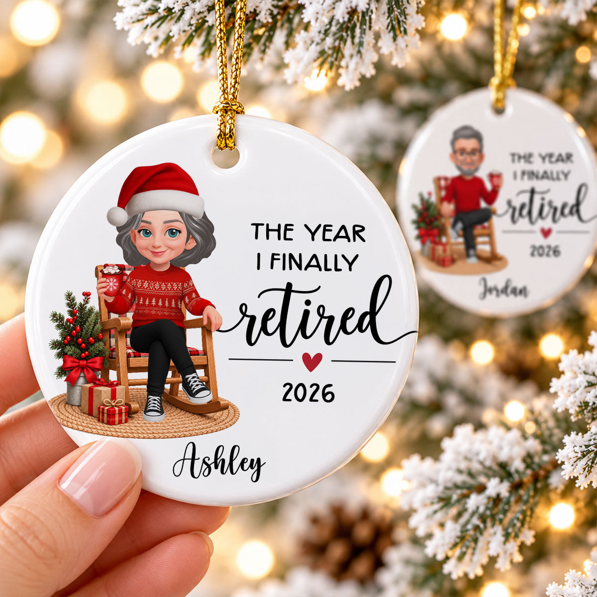 The Year I Finally Retired - Personalized Ceramic Ornament - Christmas Gift, Retirement Gift For Mom, Dad, Grandpa, Grandma
