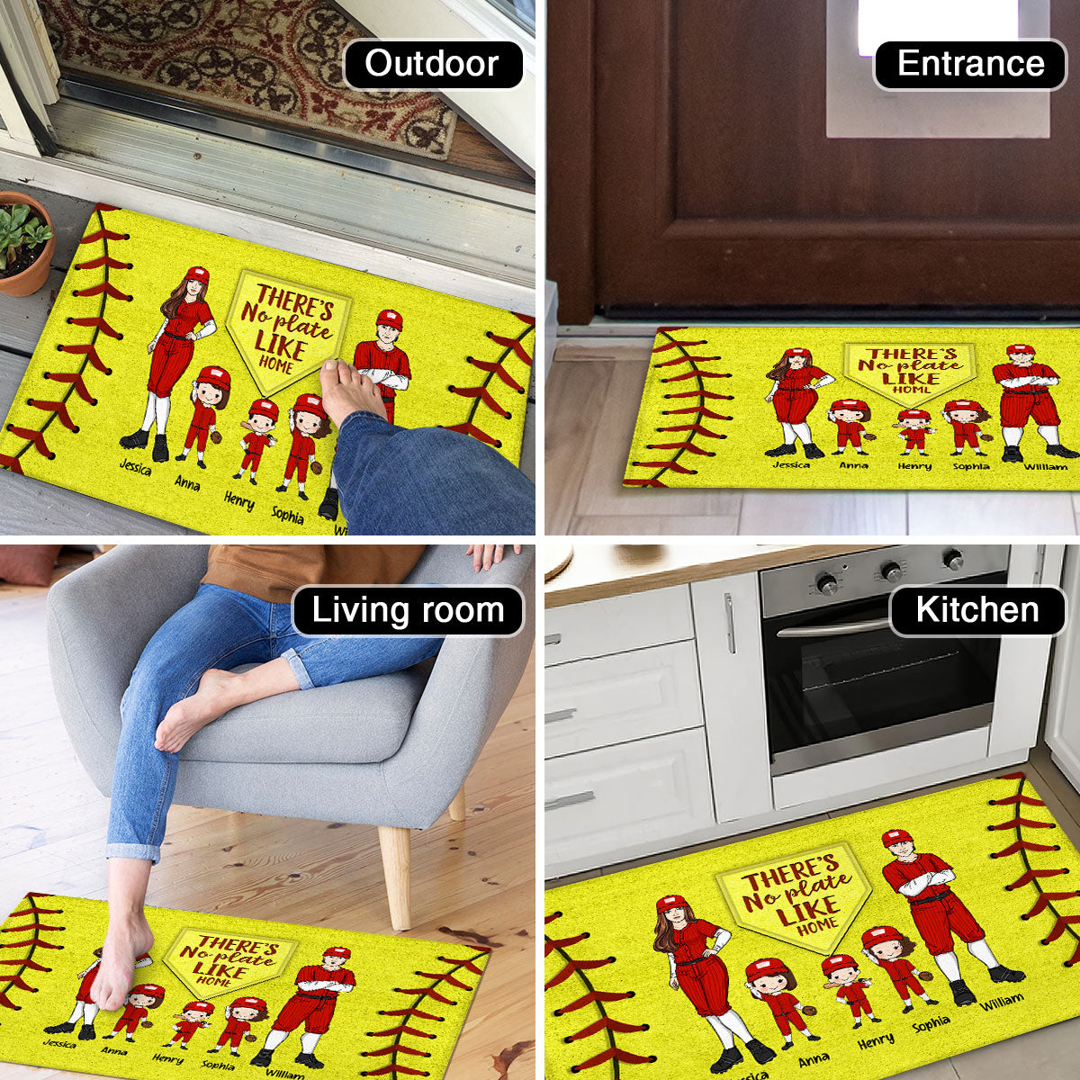 No Plate Like Home Baseball Family Personalized Doormat