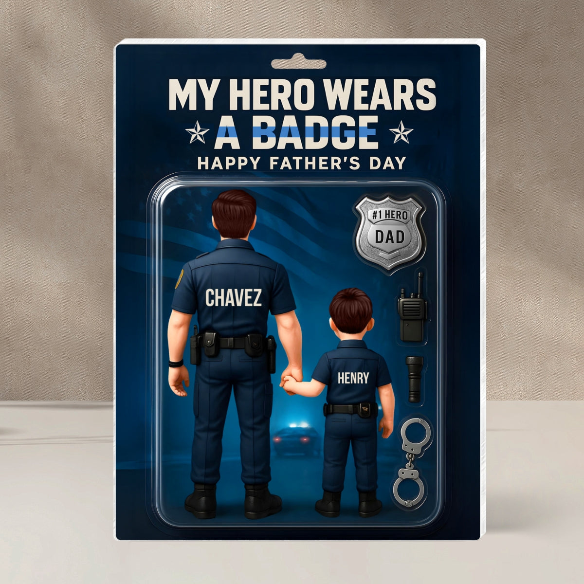 My Hero Wears A Badge Police Dad, Custom Figure Personalized Acrylic Block Plaque, Father's Day Gift for Dad, Gift for Husband