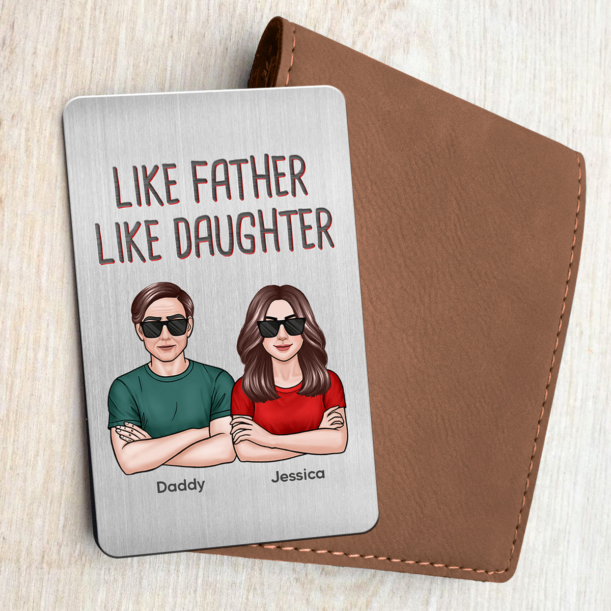Like Father Like Daughter Son Crossed Arms Man Woman Personalized Metal Wallet Card