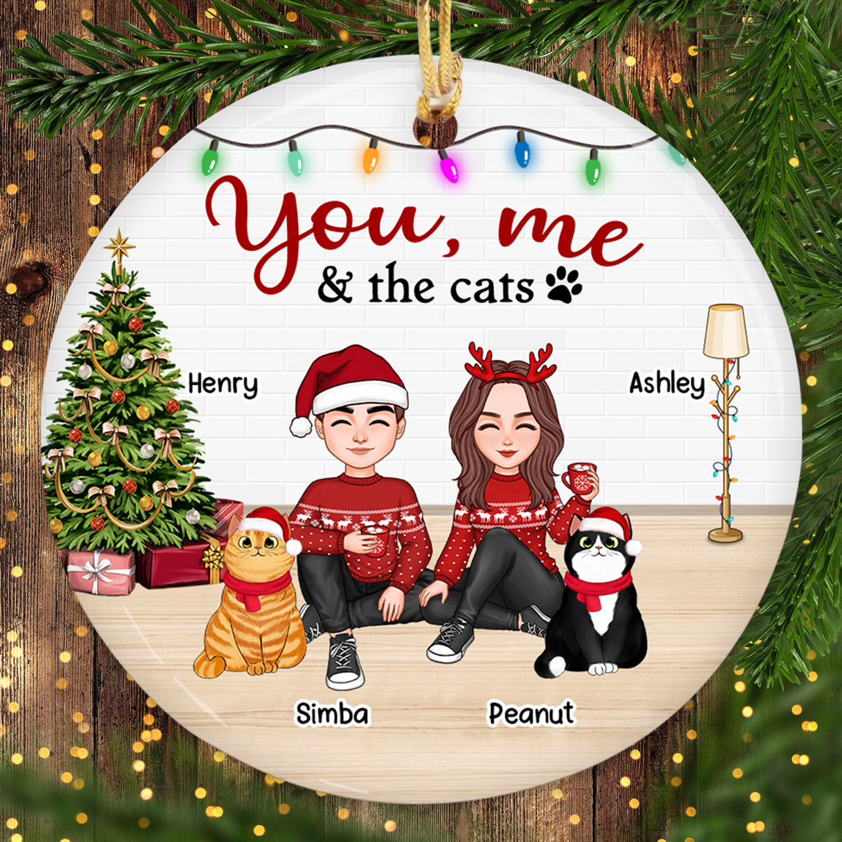 You Me & The Cats Cute Doll Couple Personalized Circle Ornament