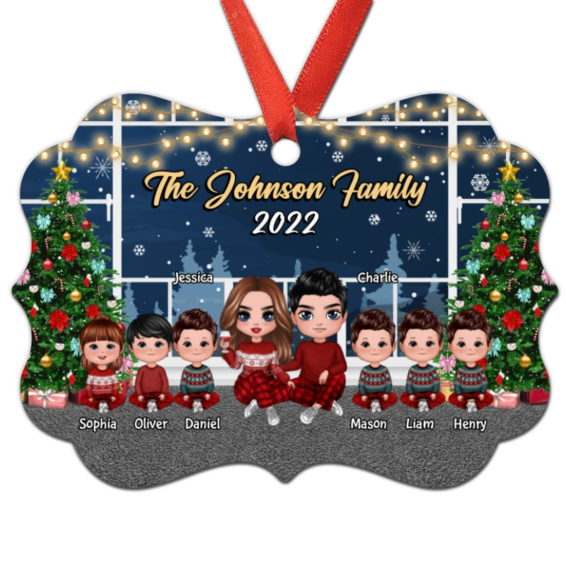 Family Sitting By Window Christmas Night Personalized Ornament