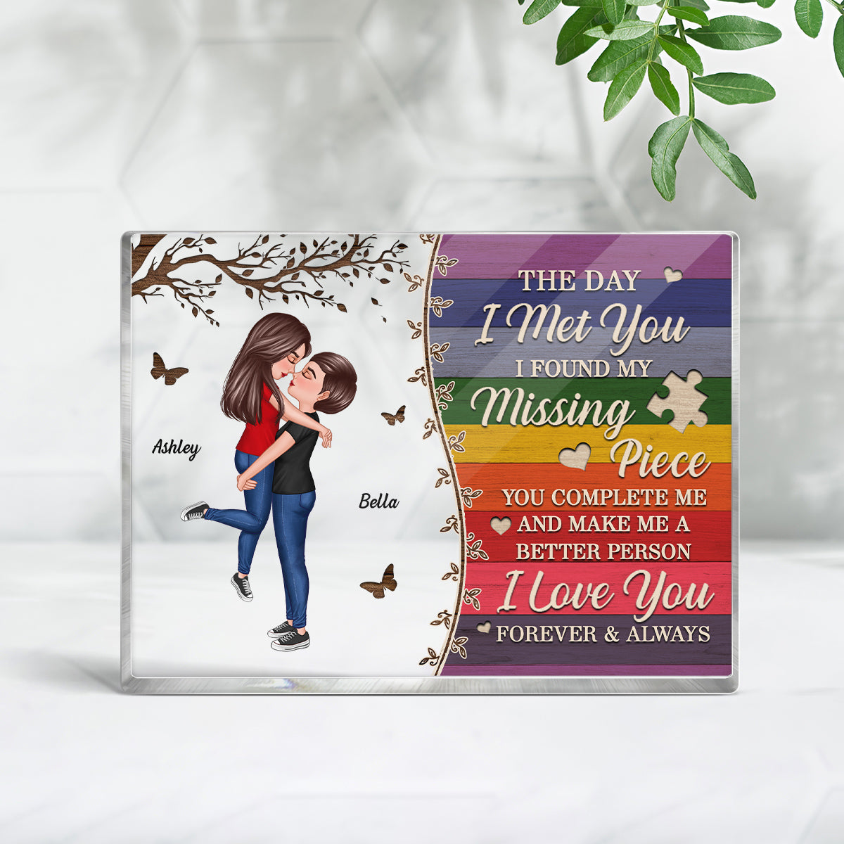 Colorful Pallets The Day I Met You LGBTQ Couple Personalized Acrylic Block, Pride Month Gift