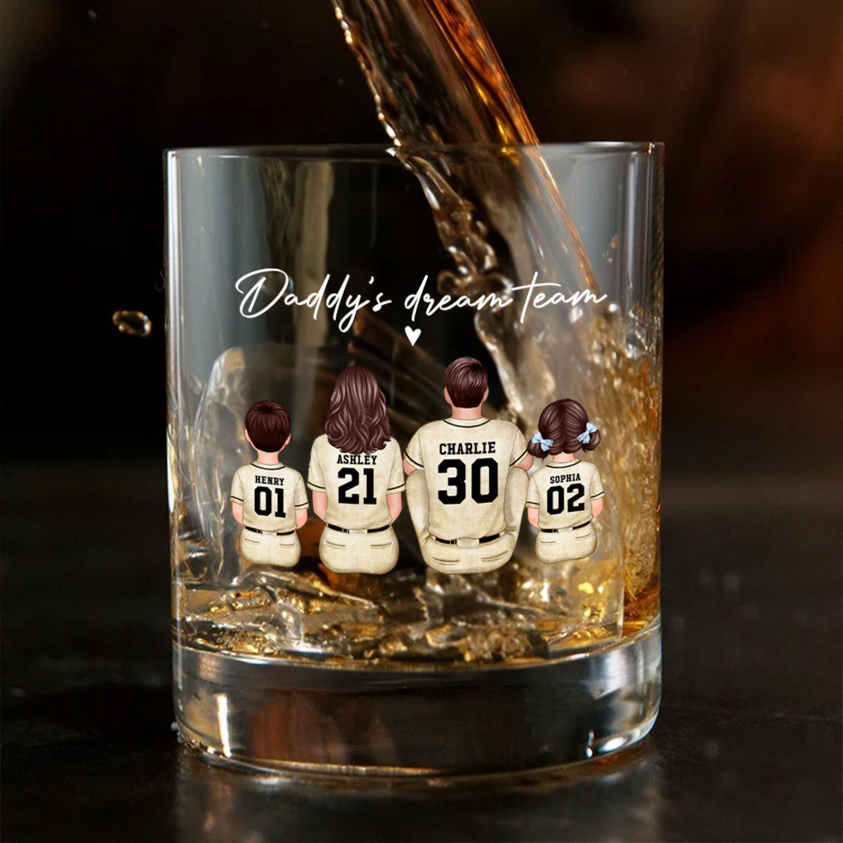 Retro Vintage Baseball Daddy's Dream Team Personalized Wine Glass, Father's Day Gift for Dad