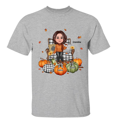 Grandma Sitting On Chair Pumpkins Personalized Shirt