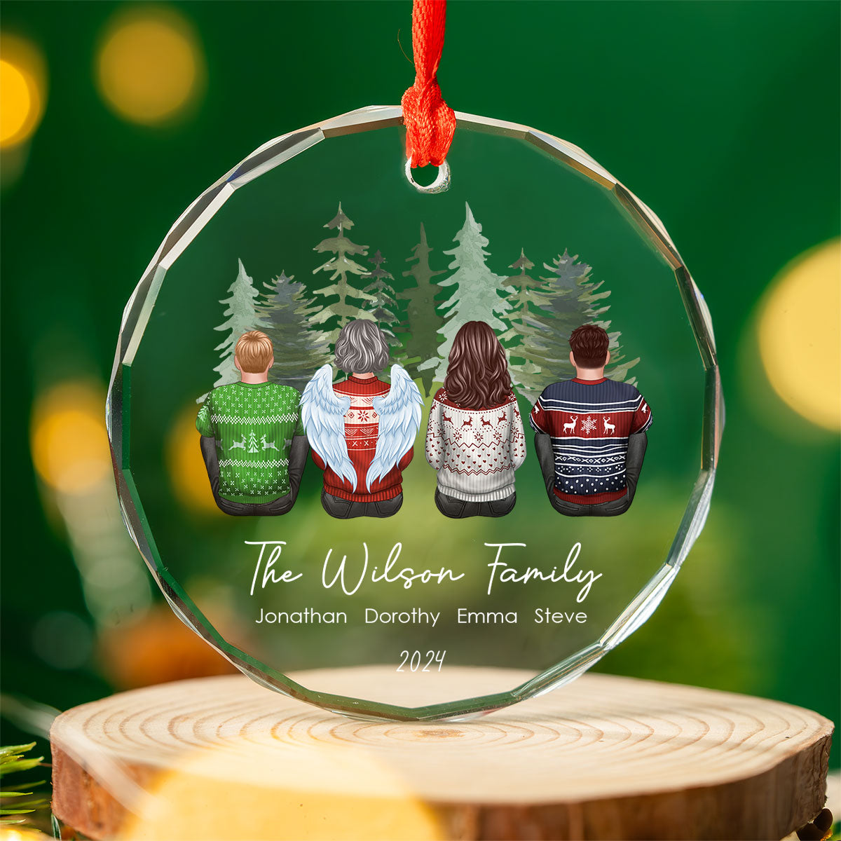 Personalized Family Christmas Personalized Glass Ornament, Custom Appearances & Names