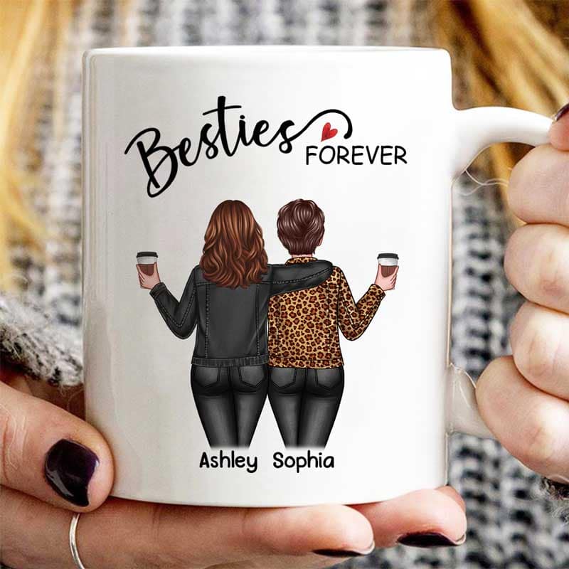 Back View Women Besties Forever Personalized Mug
