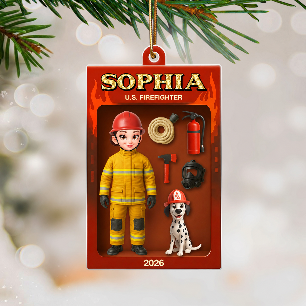 Firefighter Action Figure 3D Effect Personalized Acrylic Ornament - Special Gift For The Brave Firefighter