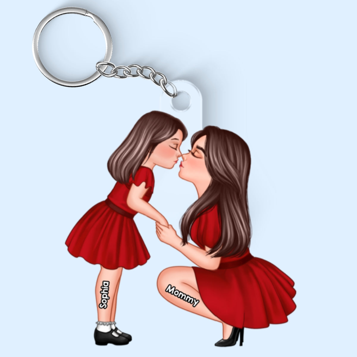 Mom And Kid Holding Hands Kissing Personalized Acrylic Keychain