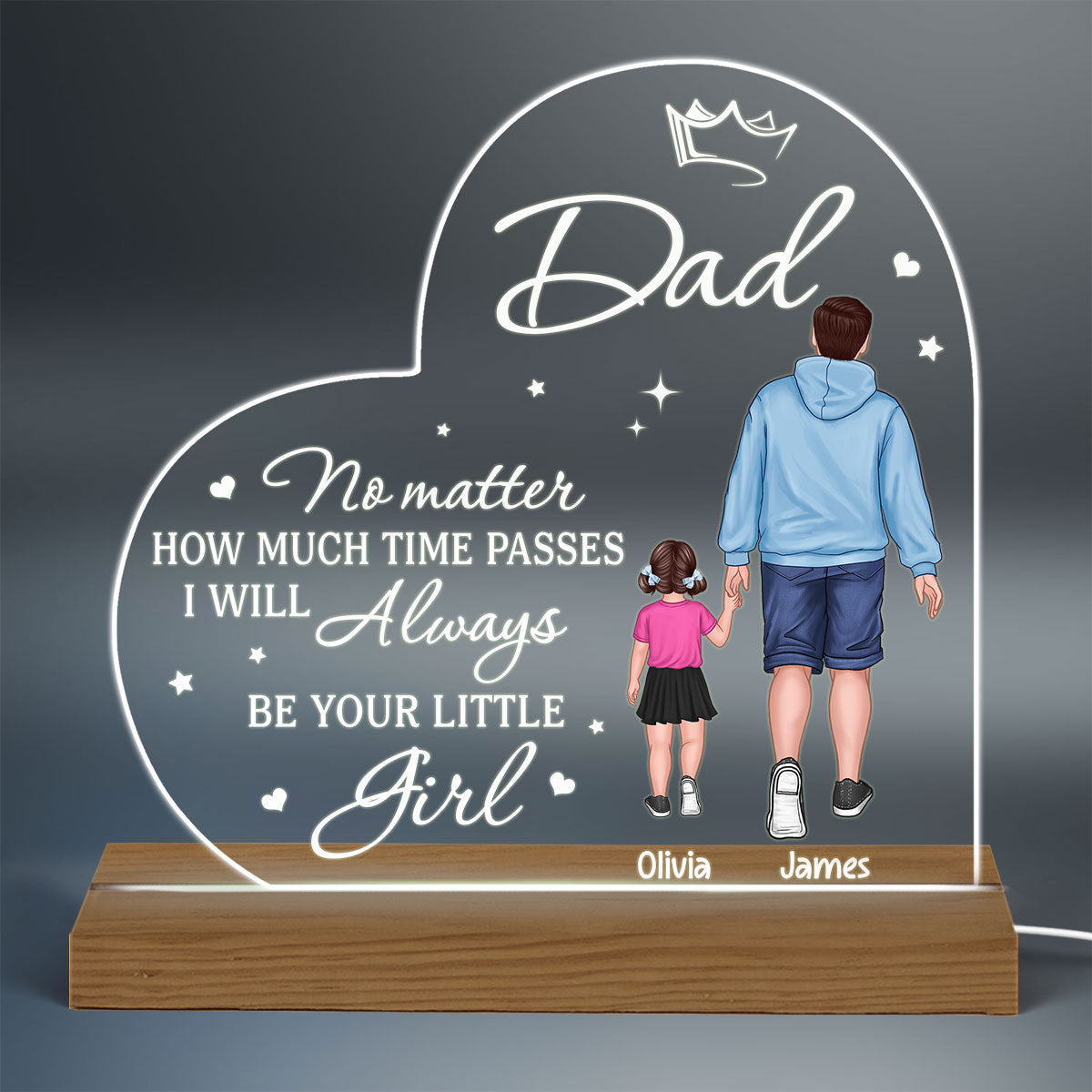 Dad No Matter How Much Time Passes Back View Man Dad And Kids Walking Father‘s Day Gift Personalized Warm Custom Shape Acrylic Plaque LED Night Light