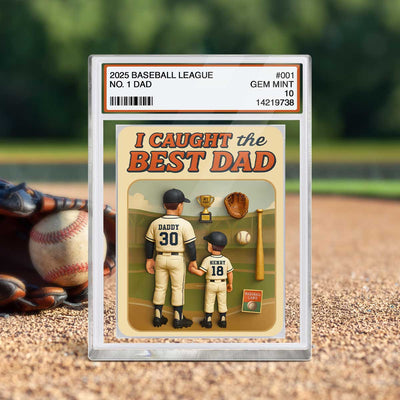I Caught the Best Dad Baseball Trading Card Personalized Acrylic Block Plaque