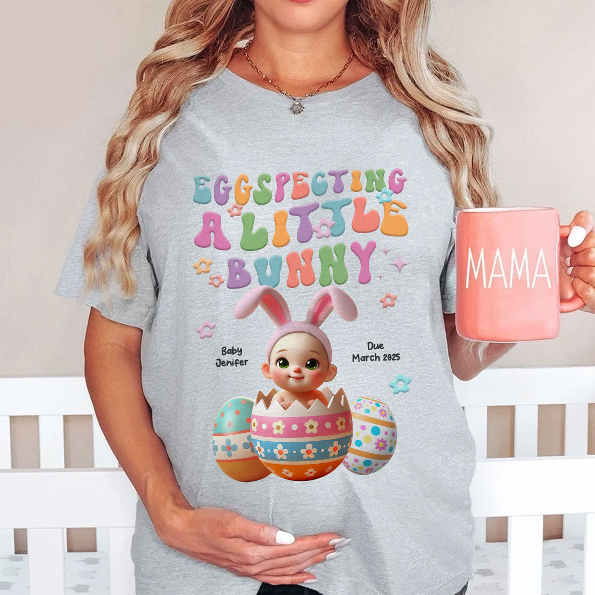 Eggspecting A Little Bunny Personalized Shirt, Easter Pregnancy Announcement, Easter Maternity Expecting Gift for Mom