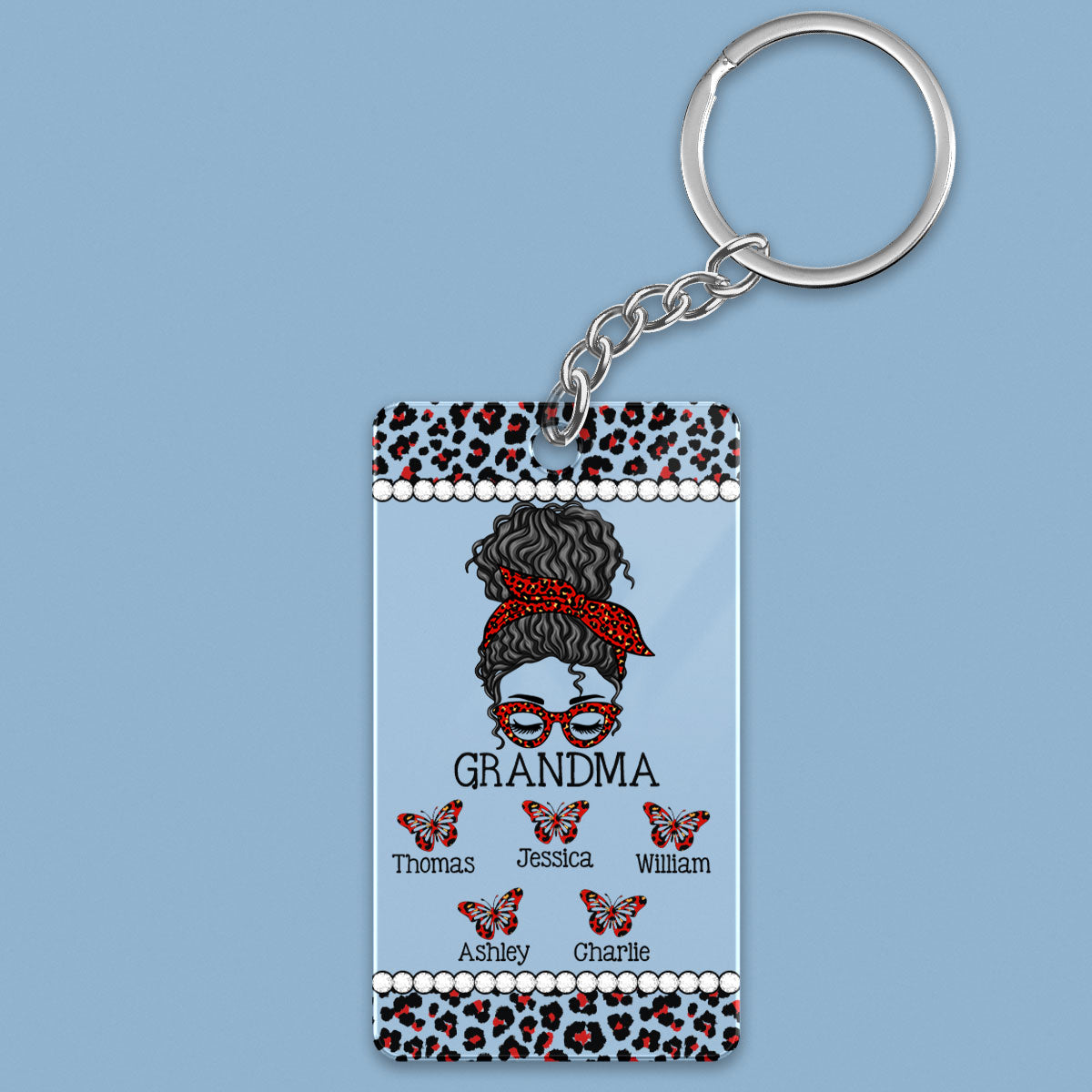 Messy Bun Grandma Mom Different Pattern Personalized Acrylic Keychain