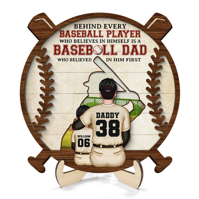 Baseball Dad Behind Every Baseball Player Personalized 2-Layer Wooden Plaque
