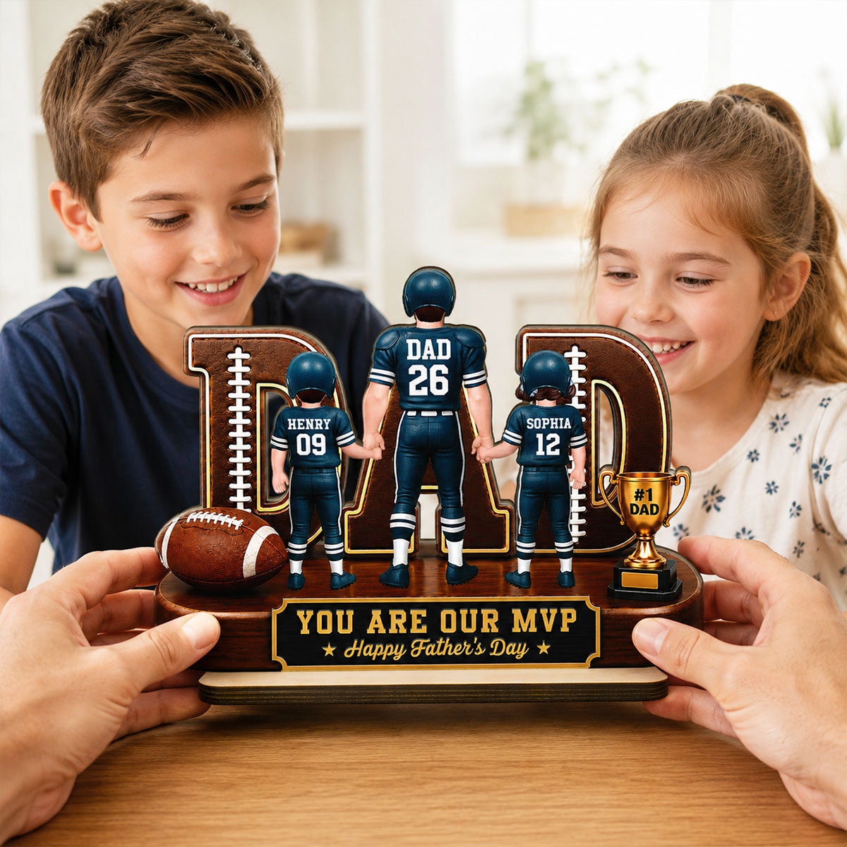 American Football No 1 Dad Legend Daddy's Dream Team - Personalized 2-Layered Wooden Plaque - Father's Day Gift For Dad