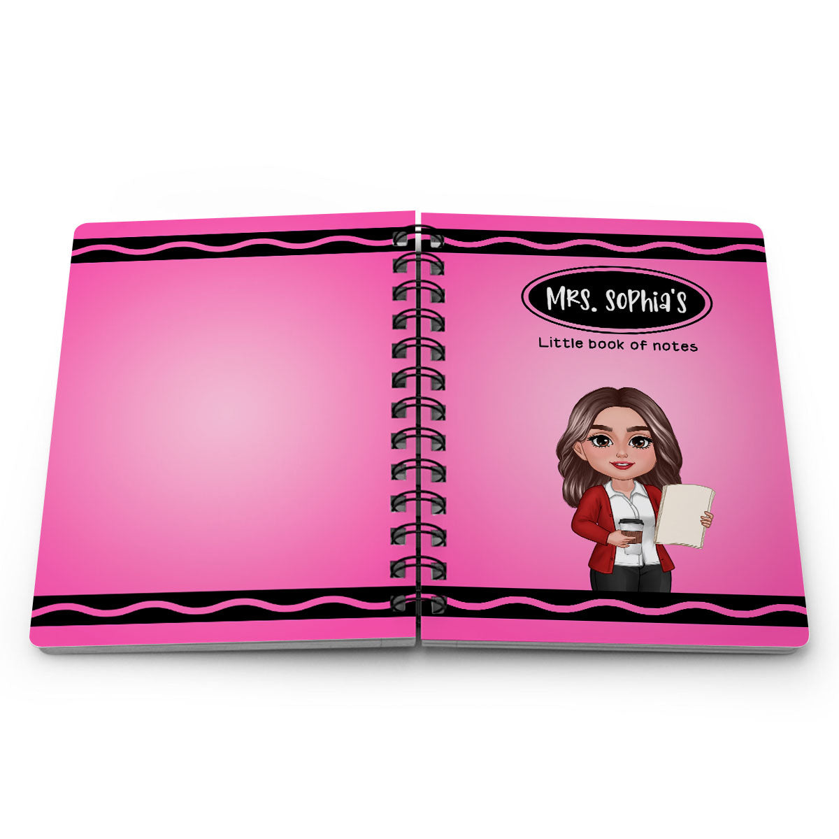 Crayon Themed Teacher Name Personalized Spiral Notebook Journal, Back To School Stationery