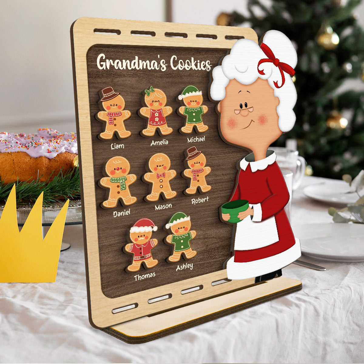 Christmas Grandma's Cookies Personalized 2-Layer Standing Wooden Plaque