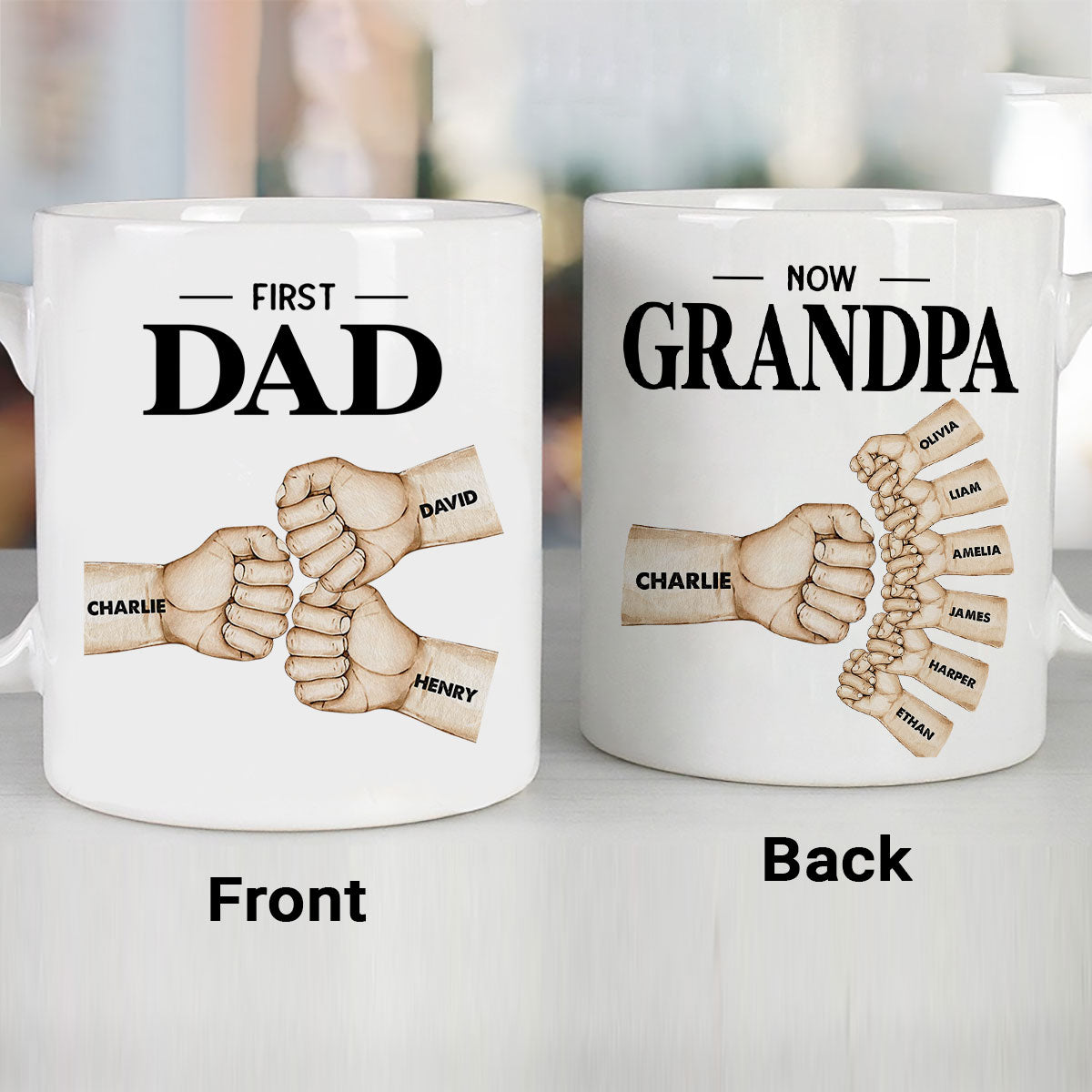 Fist Bump First Dad Now Grandpa Personalized Mug