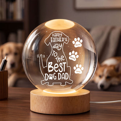 Happy Father's Day Dog Dad - Personalized Crystal Ball LED Night Light - Heartfelt Father's Day Gift for Husband